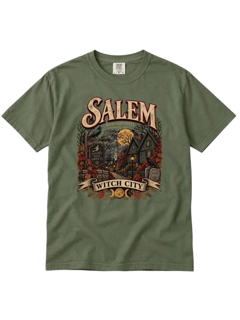 Comfort Colors Salem Witch City Graphic Tee - Moss